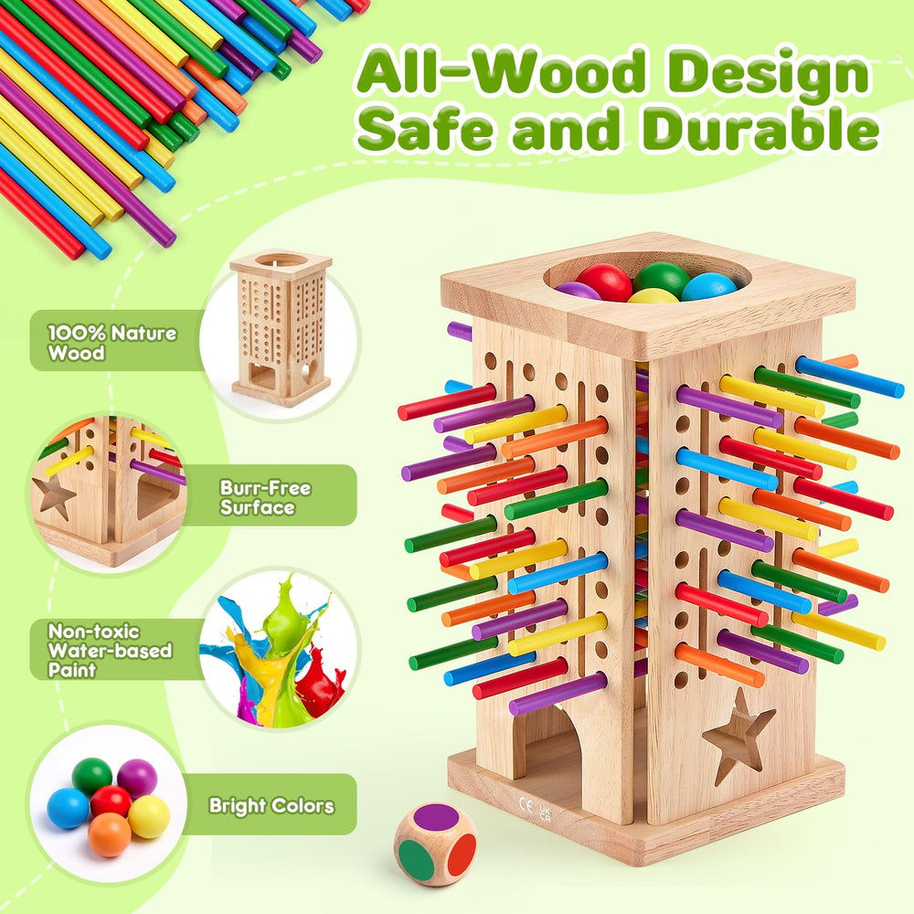 WhimsiPlay 42 colorful sticks promote color sorting and fine motor skills during play.