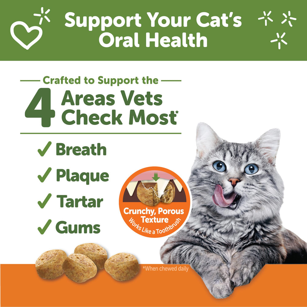 Whimzees Wellness cat dental treats back bag shows natural ingredients for adult nutrition