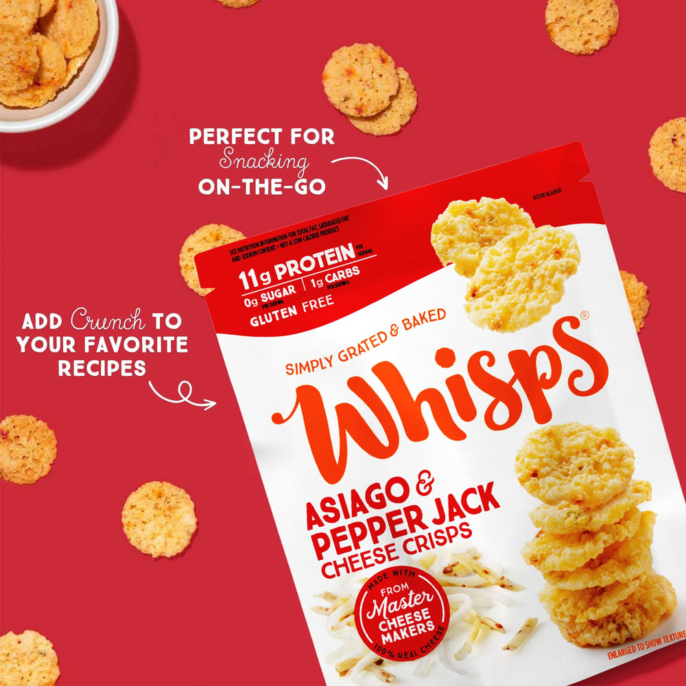 Whisps asiago cheese crisps close up ready to pair with salads