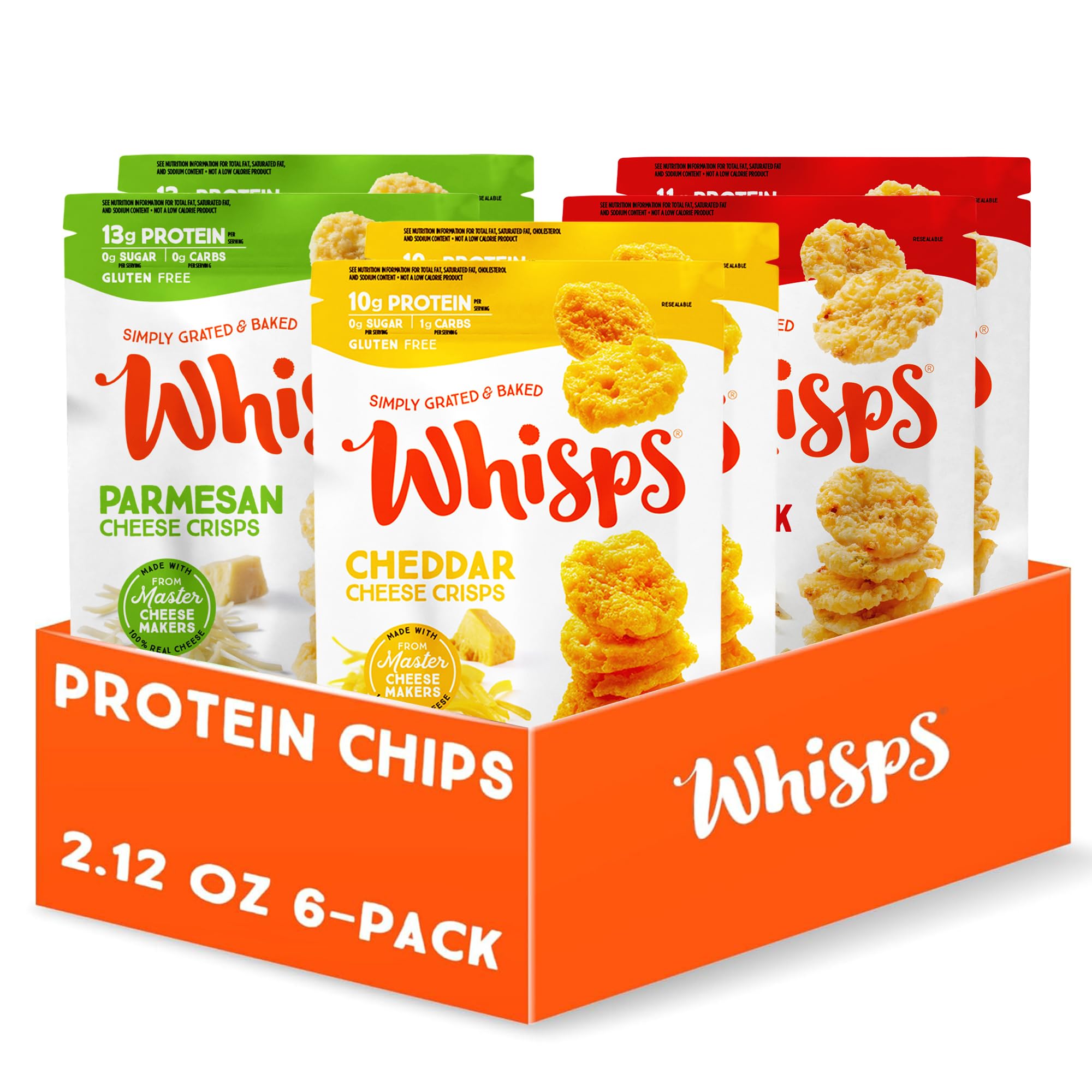 Whisps variety pack front view with four flavors for on the go snacking