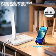 White Crown Desk Lamp USB port powering a device while working