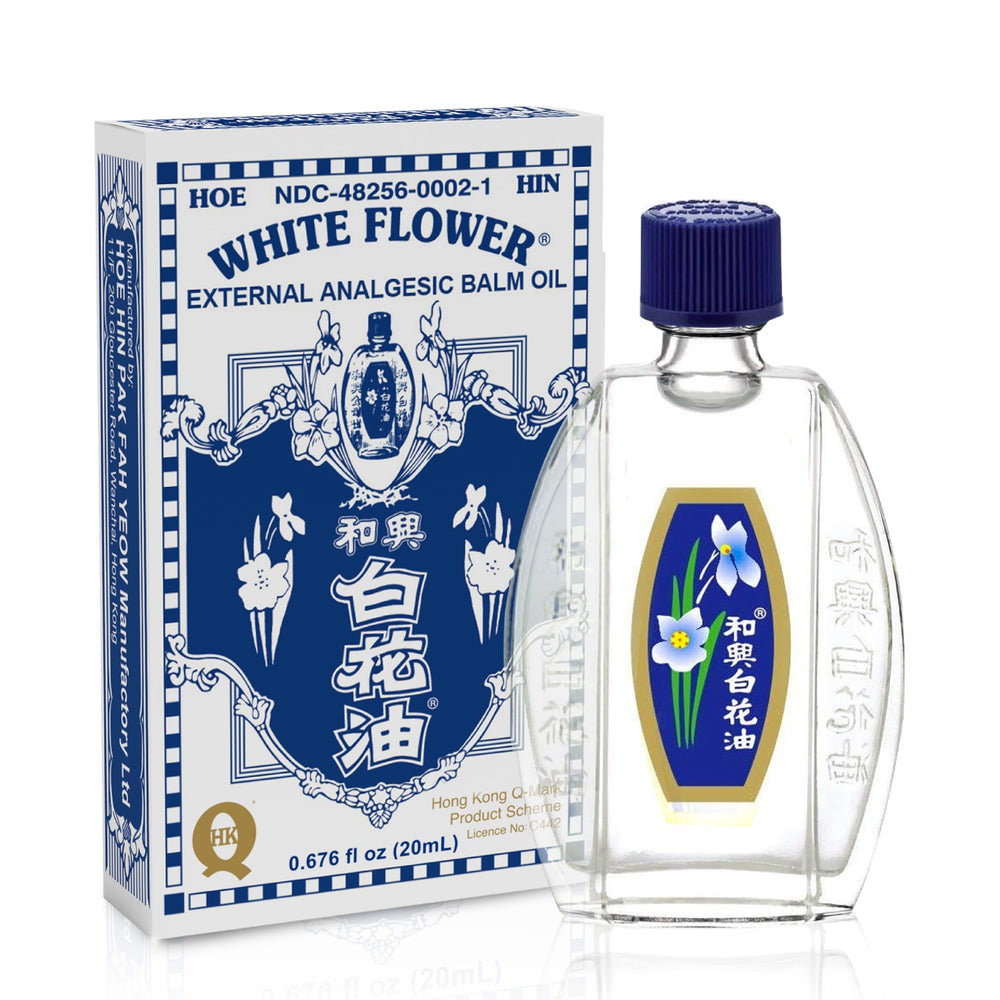 White Flower External Analgesic Balm Oil packshot, compact 20ml for on-the-go relief.
