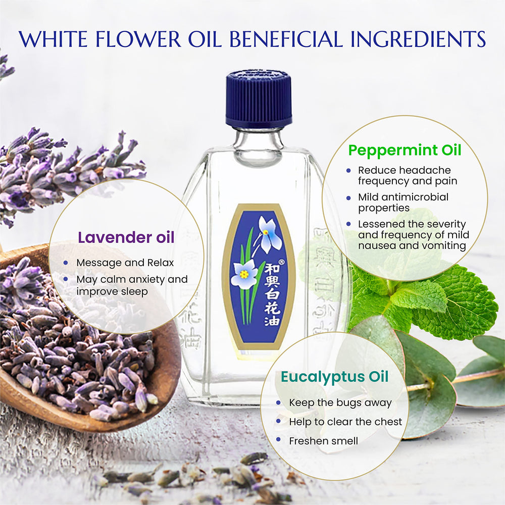 White Flower External Analgesic Balm Oil texture swatch illustrating smooth application for minor aches.