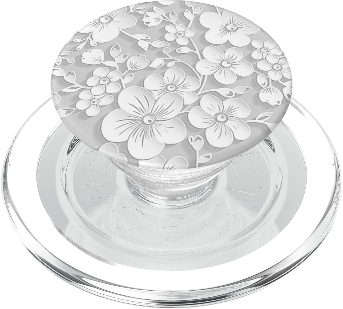 White Flower PopSockets PopGrip featuring floral pattern for a secure, comfortable grip