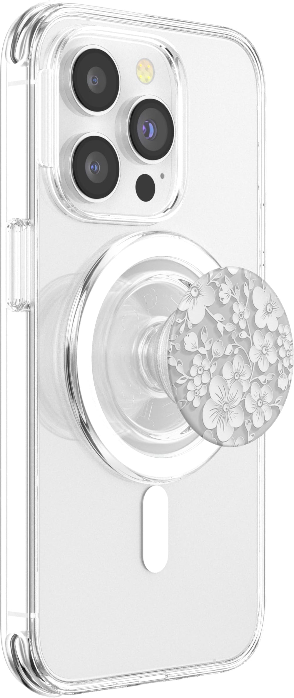 Printed top on White Flower PopGrip is swappable for fresh style