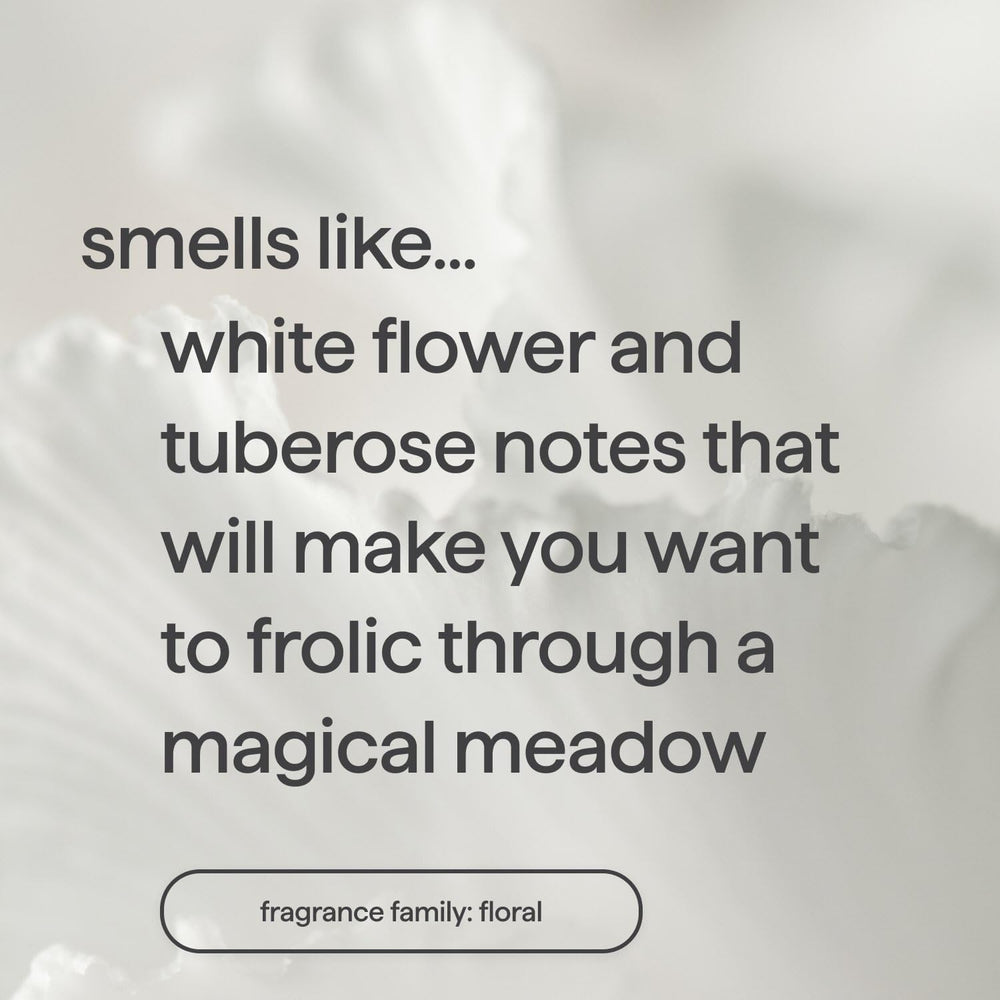 White Flower Tuberose notes close-up; Method Dream Foam fragrance.