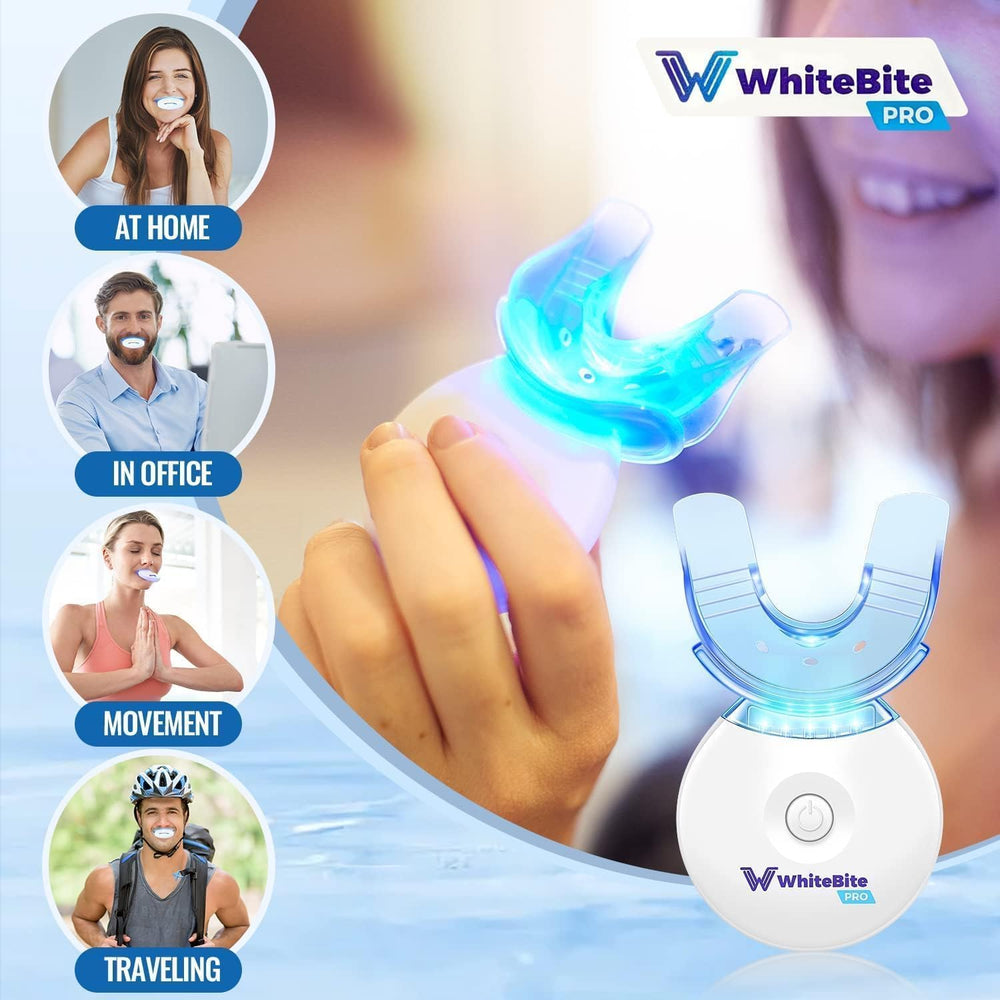 Whitebite Pro enamel-safe formula shown for gentle whitening on sensitive enamel.