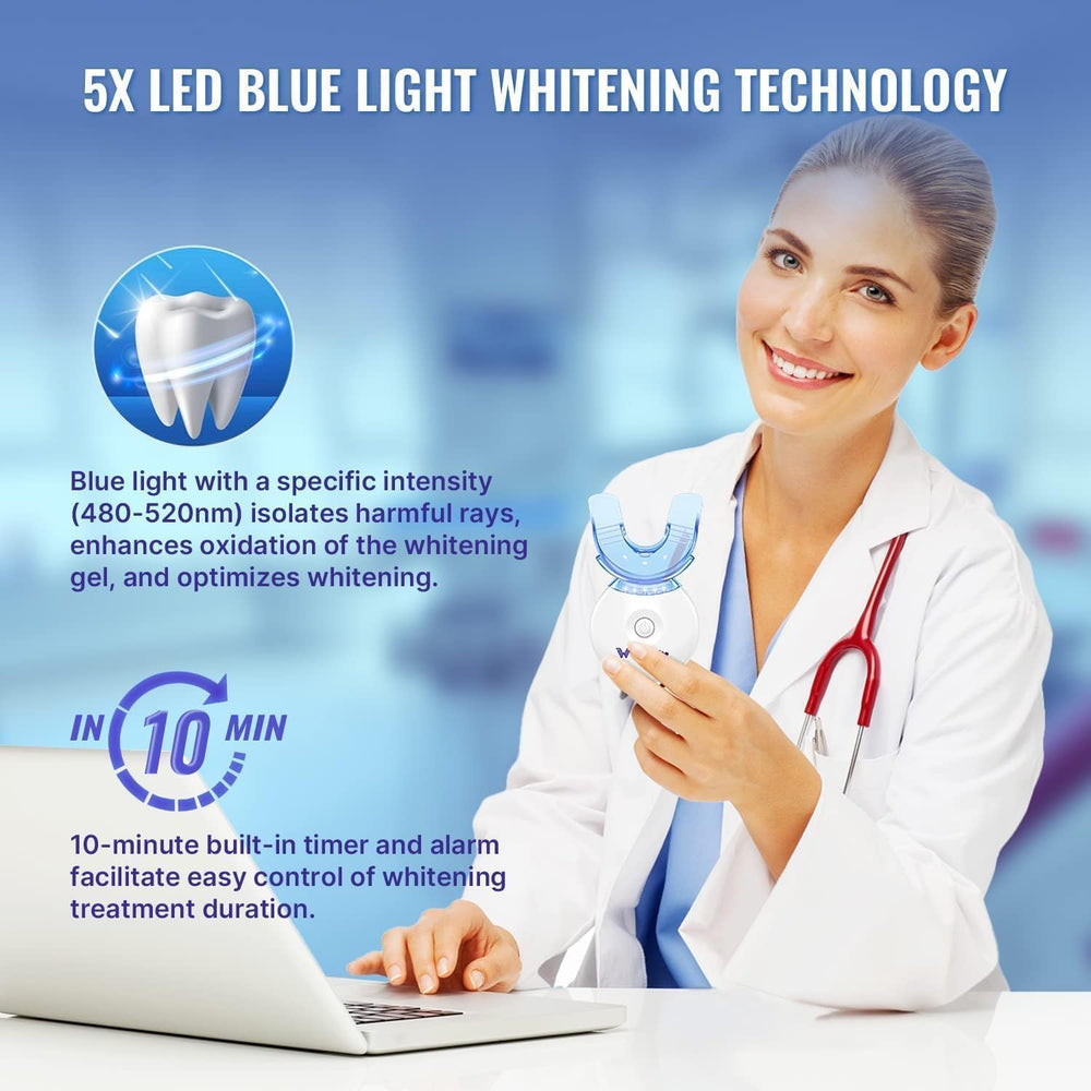 Whitebite Pro LED light activates whitening during a safe at-home session.