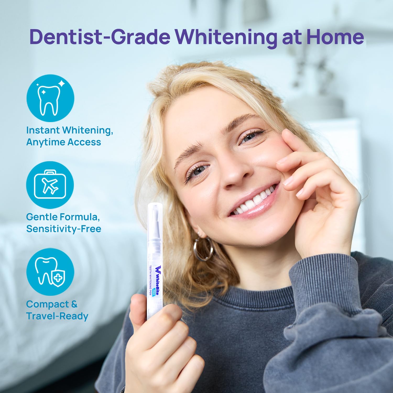 Whitebite Pro pen in use shows precise, even gel application.