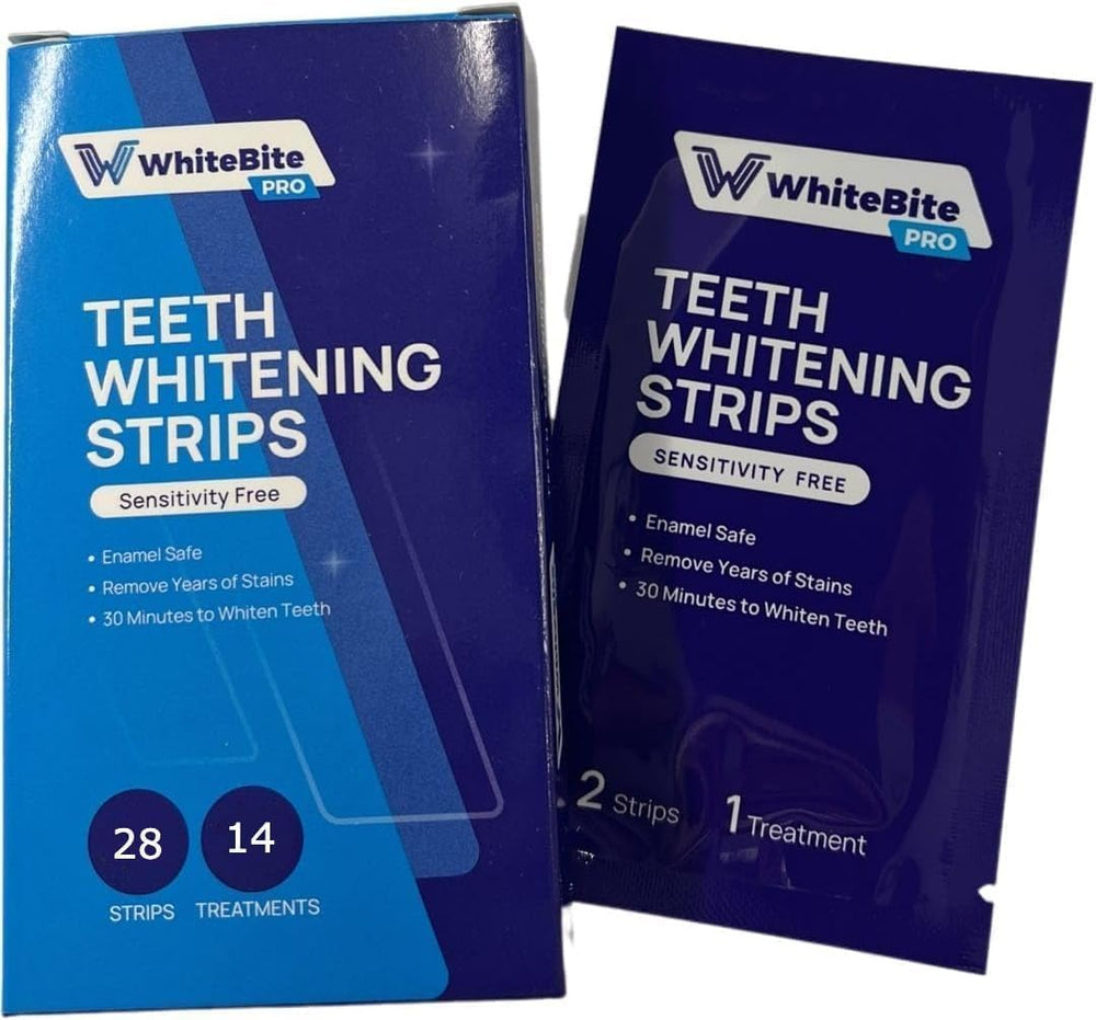 Whitebite Pro Upgraded Teeth Whitening Strips with purple packaging for a stylish at-home whitening routine