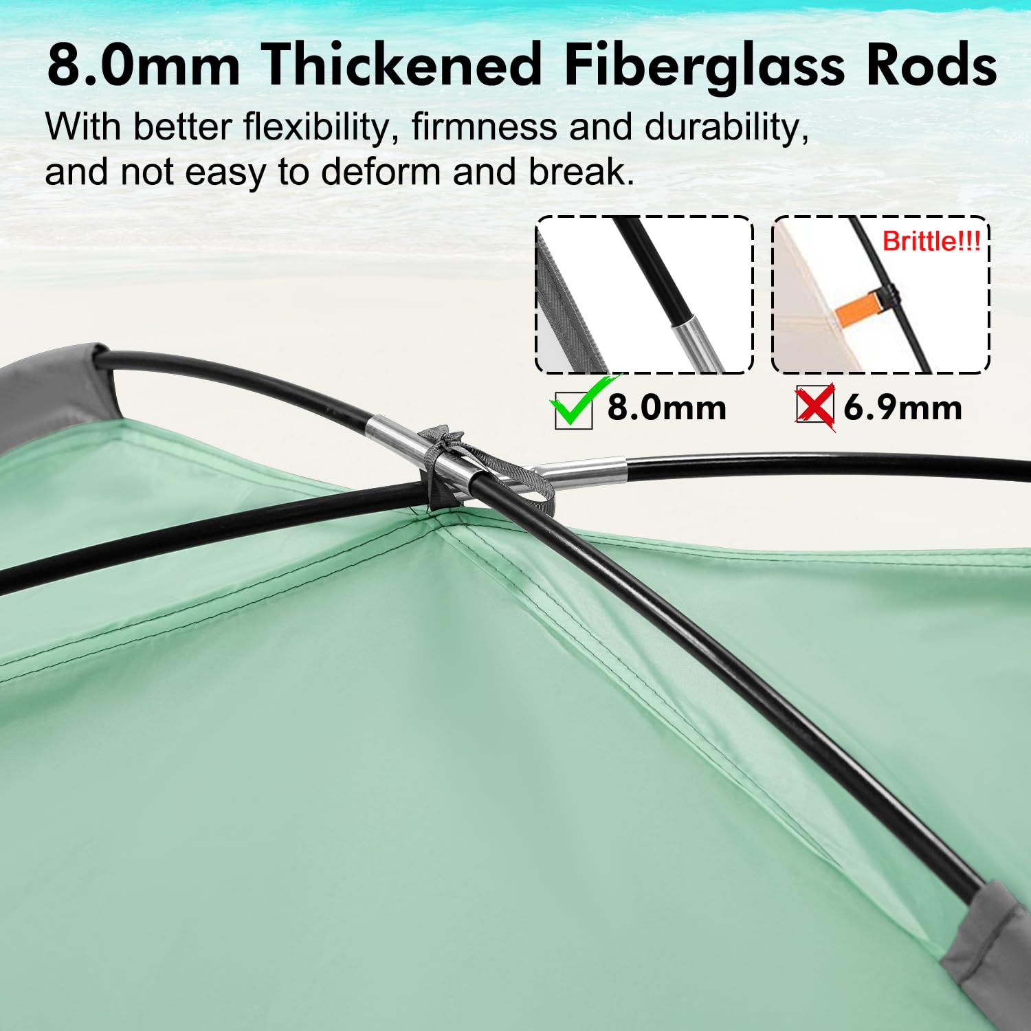 WhiteFang Beach Tent mesh windows boost airflow for a cooler seaside retreat.