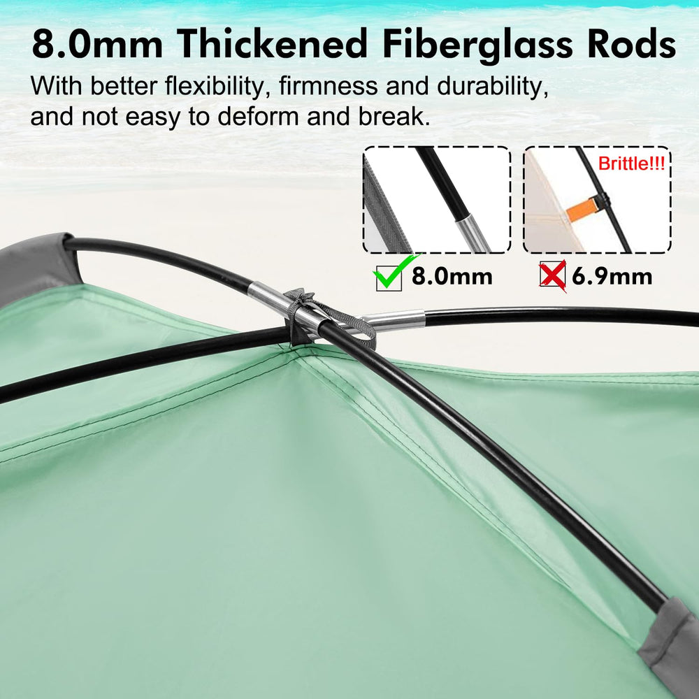 WhiteFang Beach Tent mesh windows boost airflow for a cooler seaside retreat.