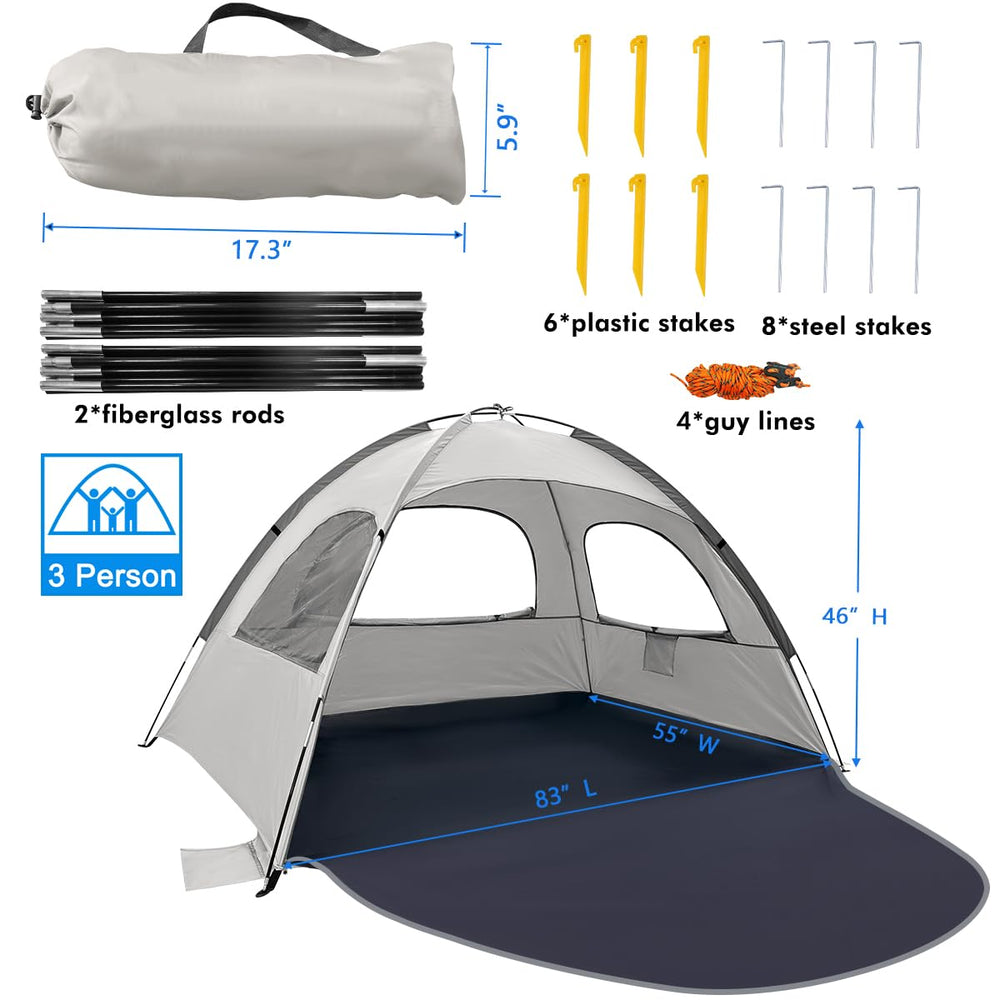 WhiteFang Beach Tent with omni-directional zipper for easy entry and privacy.