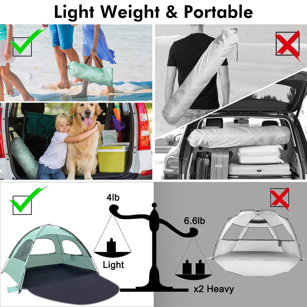 WhiteFang Beach Tent carries easily in its compact bag.