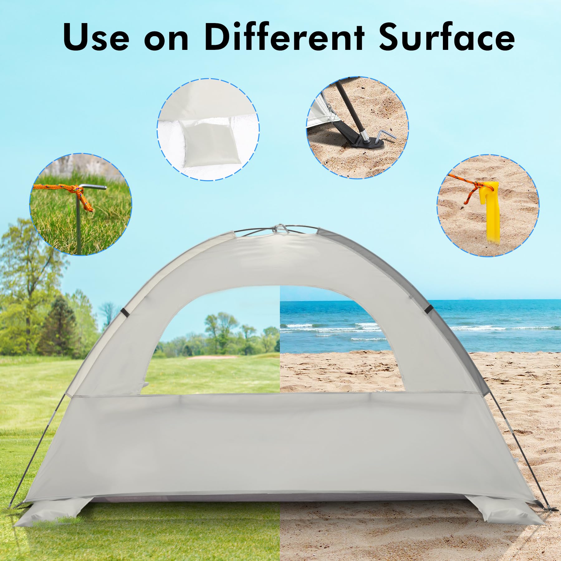 WhiteFang Beach Tent lightweight and portable, easy to carry in the included bag.