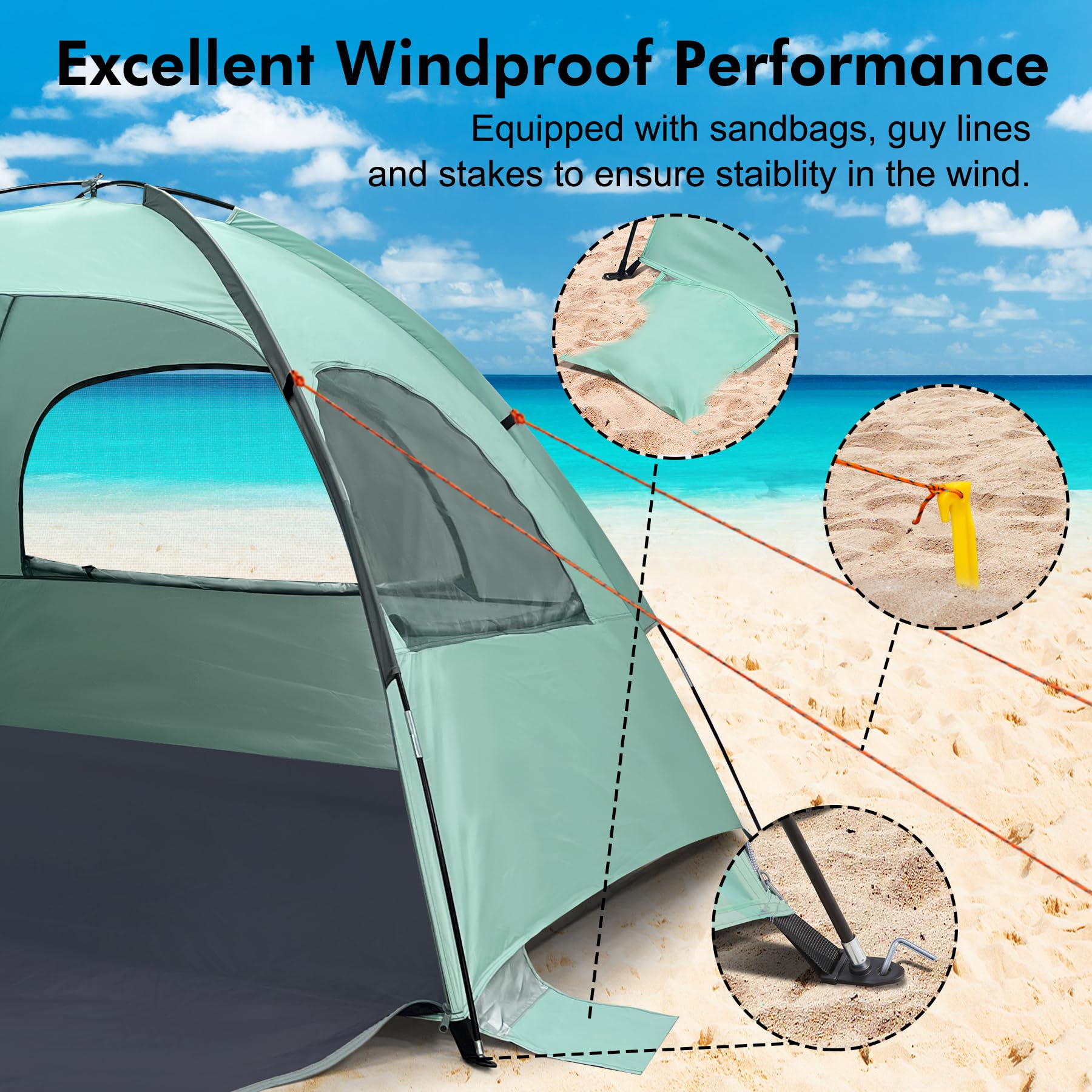 WhiteFang Beach Tent privacy zippered floor for quick, secluded exits.