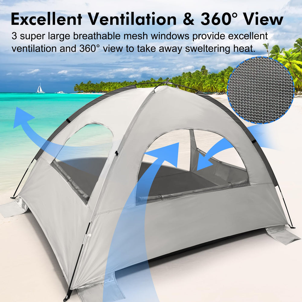 WhiteFang Beach Tent windproof design with 8mm rods for stable seaside shelter.