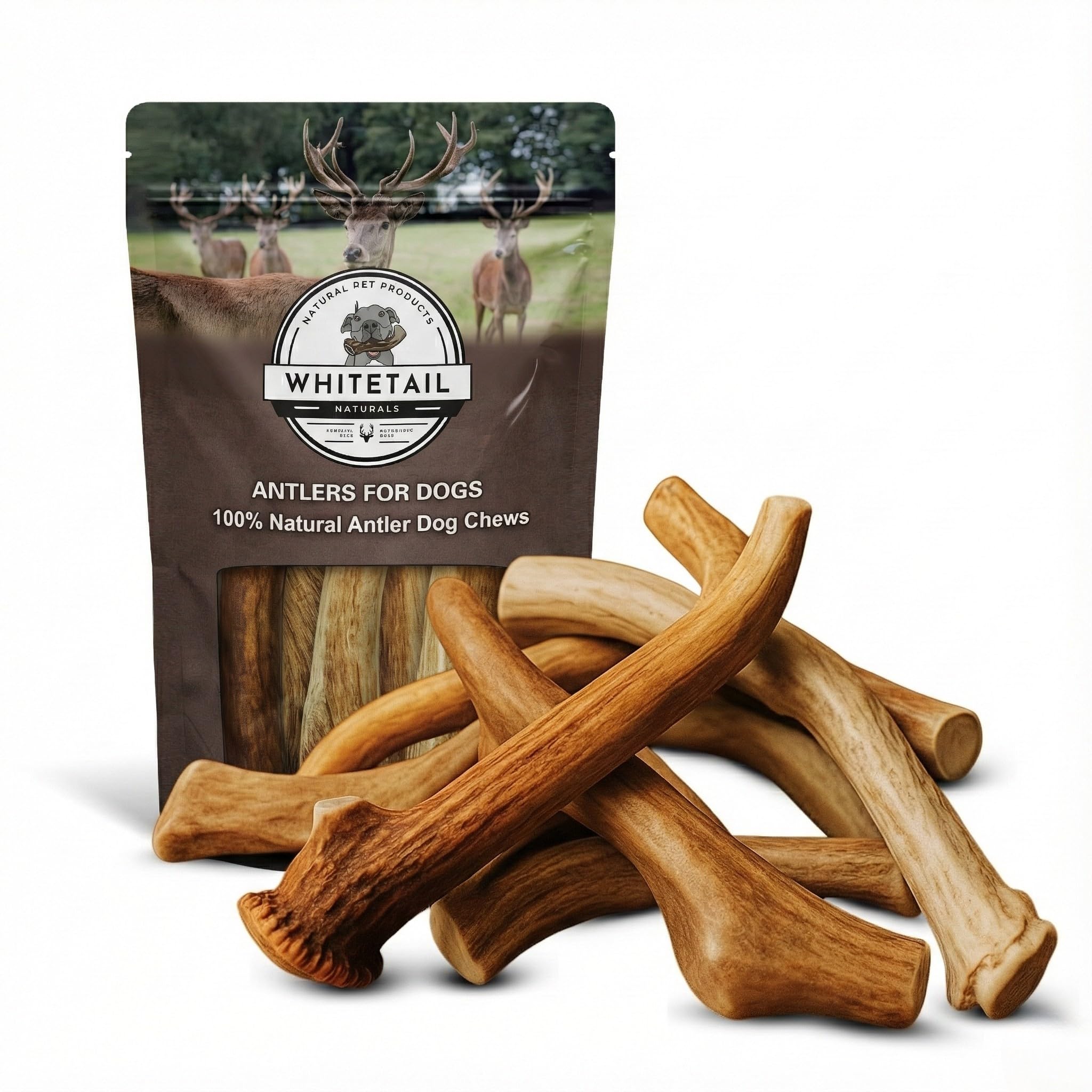 WhiteTail Naturals bulk deer antlers for dogs—durable chews for medium to large breeds