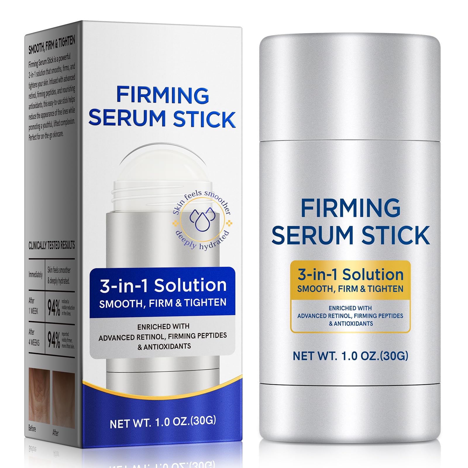 WHLH & WELL-BEING retinol serum stick on the face delivers firming and hydration