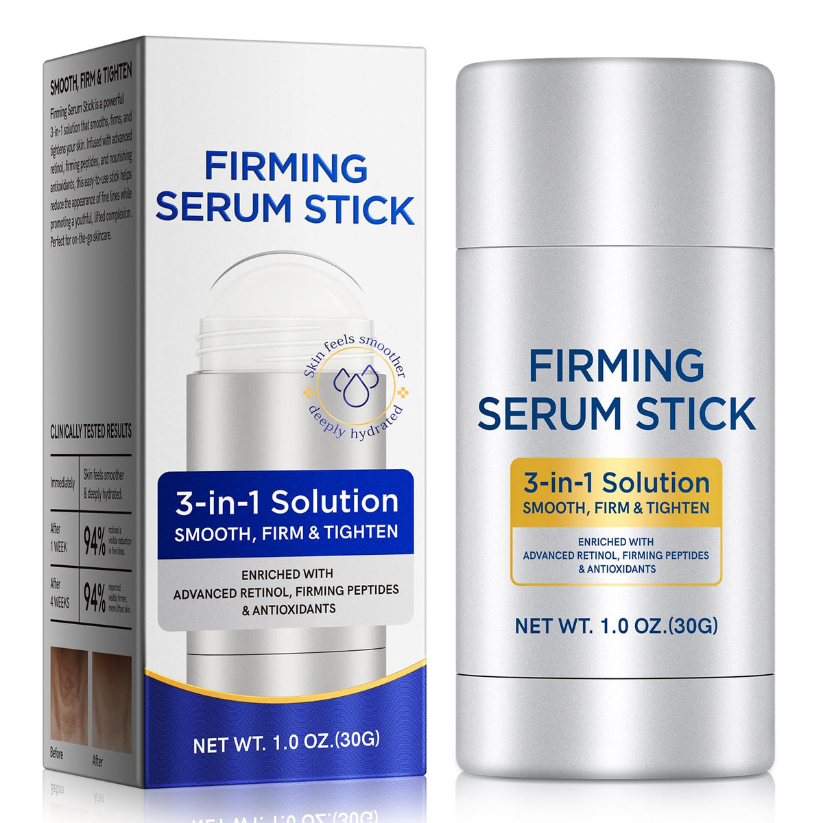 WHLH & WELL-BEING retinol serum stick on the face delivers firming and hydration