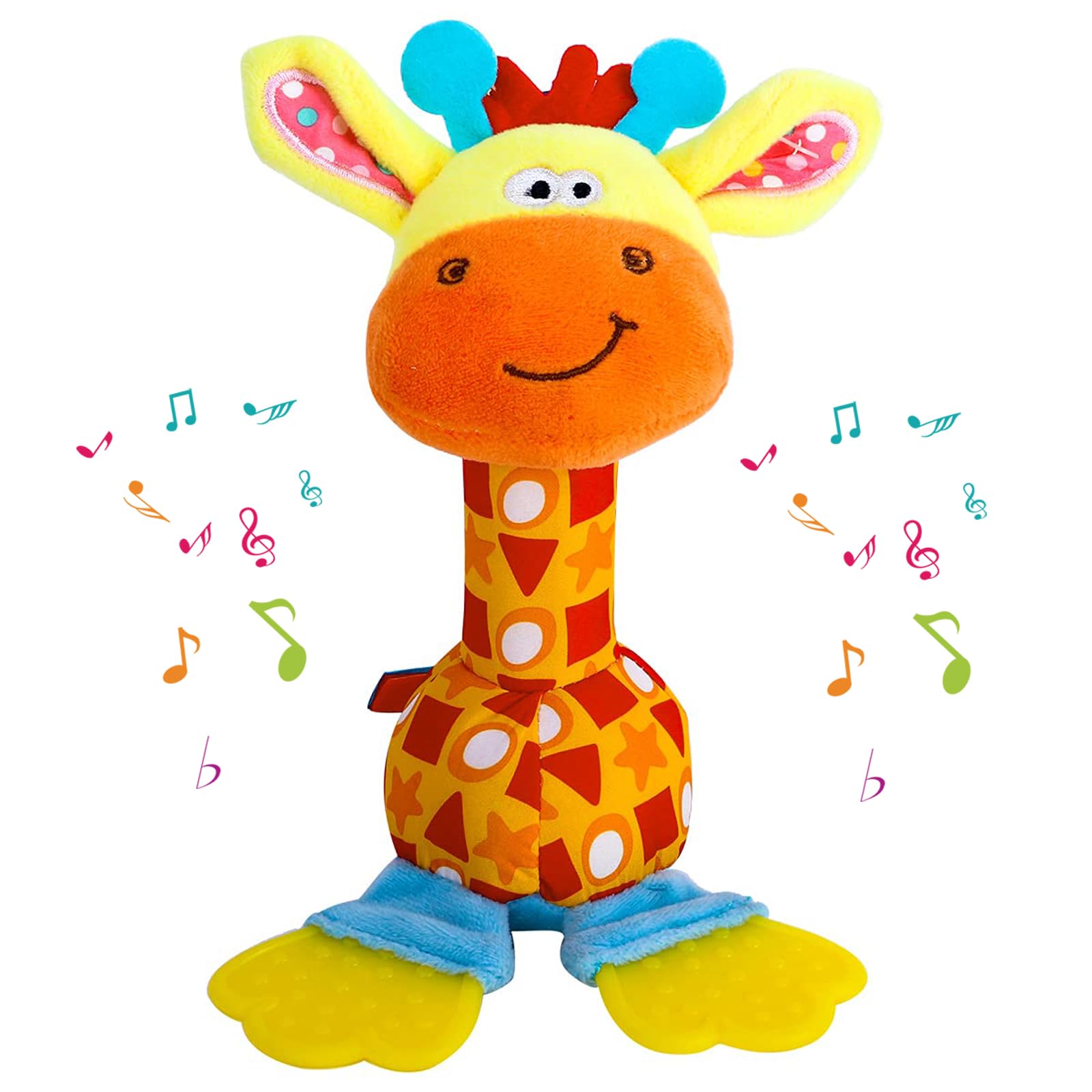 WHNKFB giraffe plush teether rattle for tummy-time sensory play