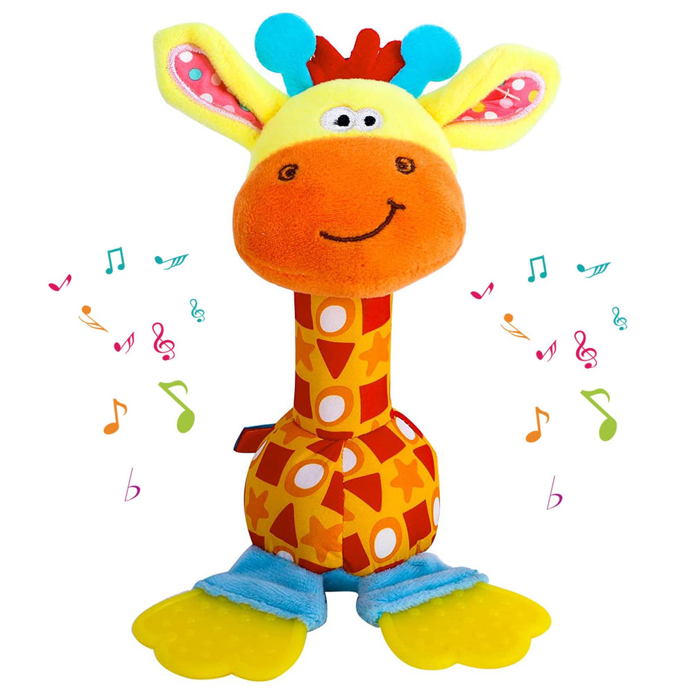 WHNKFB giraffe plush teether rattle for tummy-time sensory play