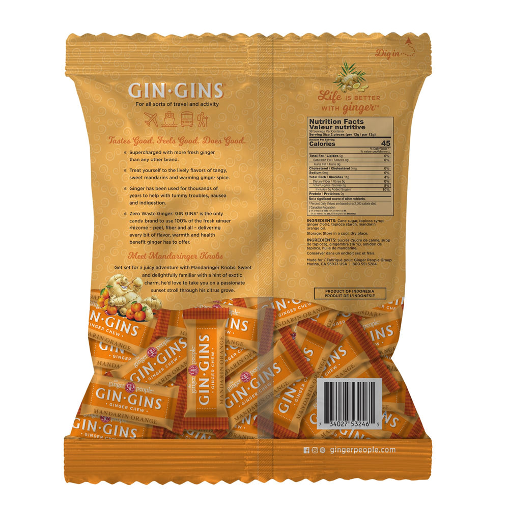 Whole 1 lb bag of GIN GINS Mandarin Orange Ginger Chews.