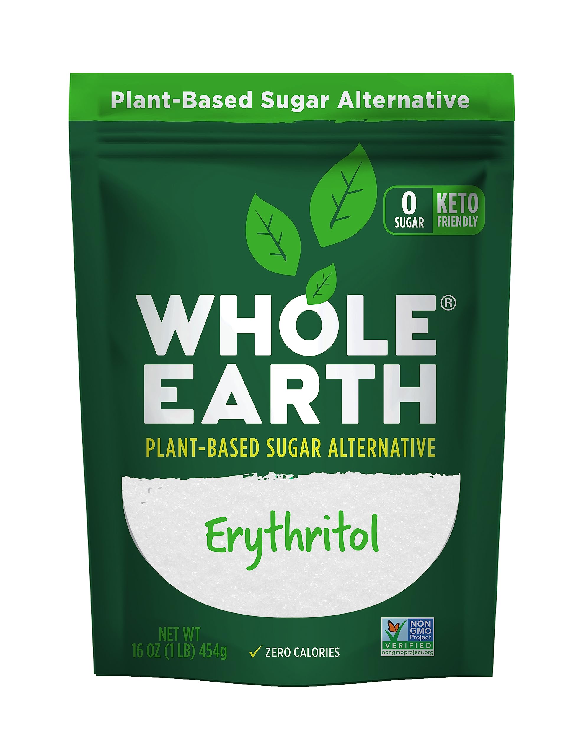 Whole Earth erythritol sweetener bottle pour offers zero-calorie sweetness for baking