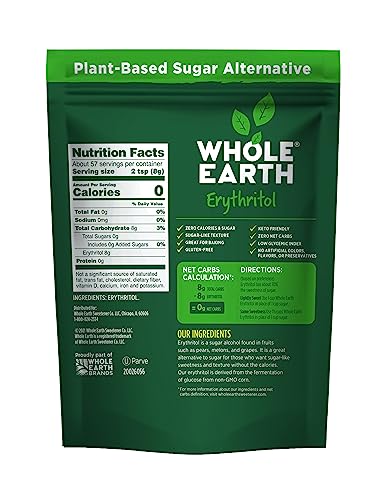 Whole Earth erythritol sweetener resealable pouch provides convenient sugar-free sweetness