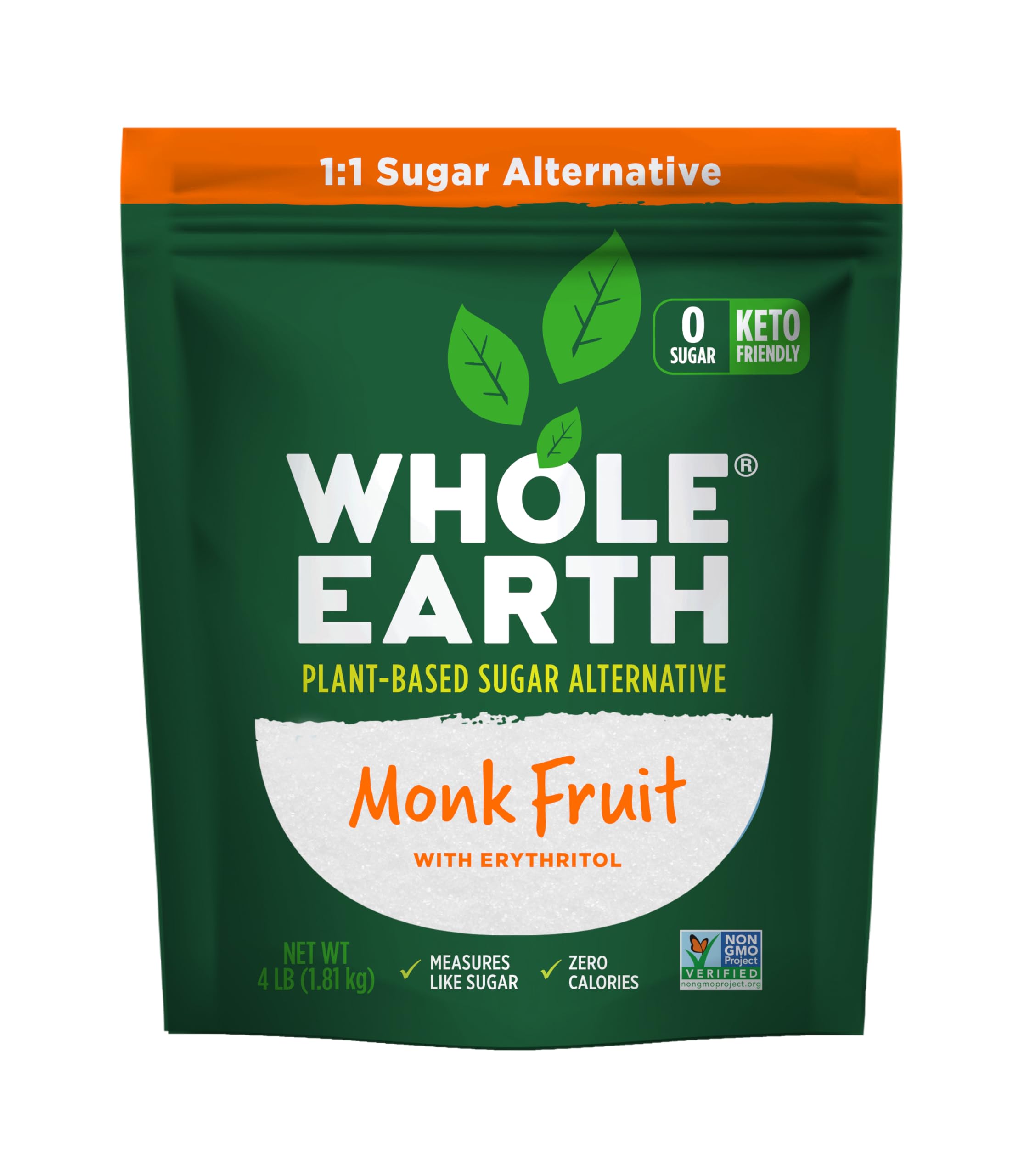 Whole Earth Monk Fruit Sweetener being poured into a cup of coffee for a low-calorie boost