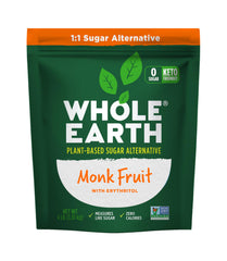 Whole Earth Monk Fruit Sweetener being poured into a cup of coffee for a low-calorie boost