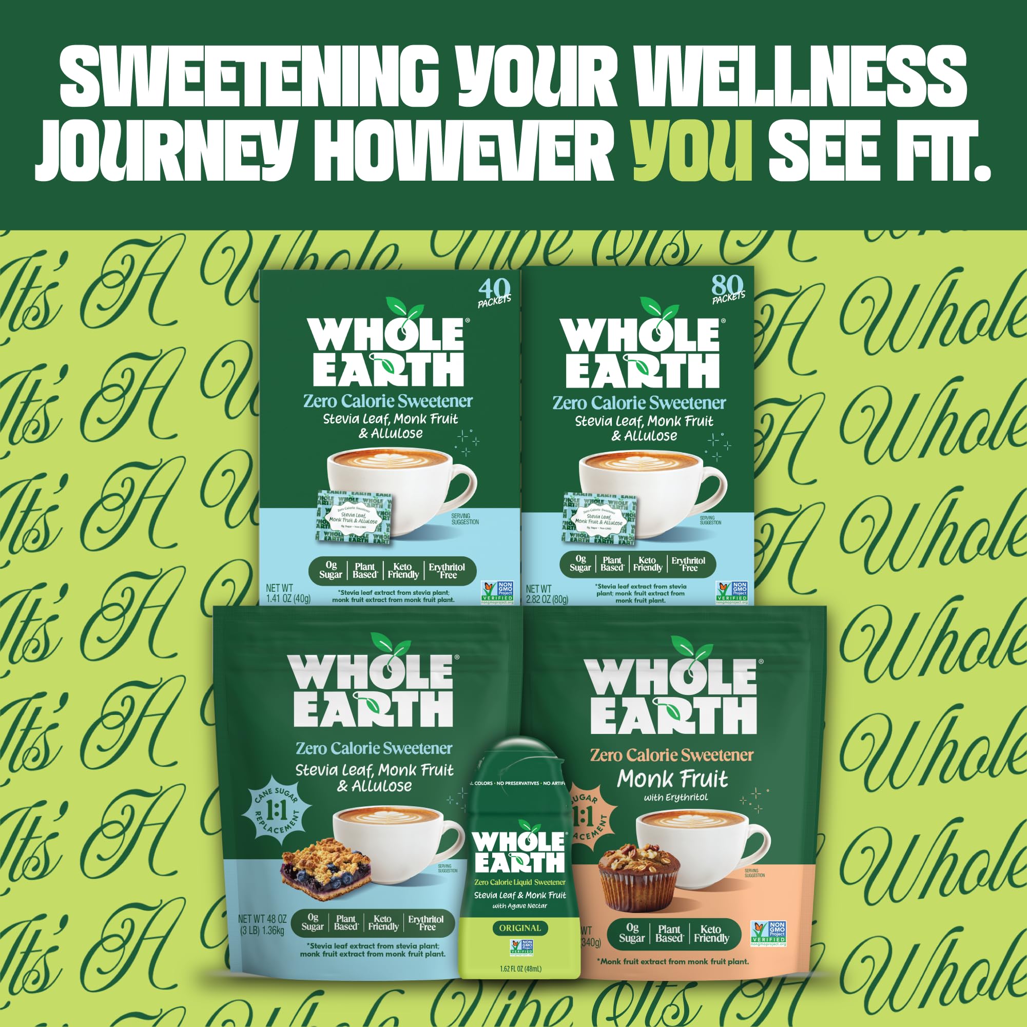 Whole Earth keto-friendly sweetener supports low-carb meals and beverages.