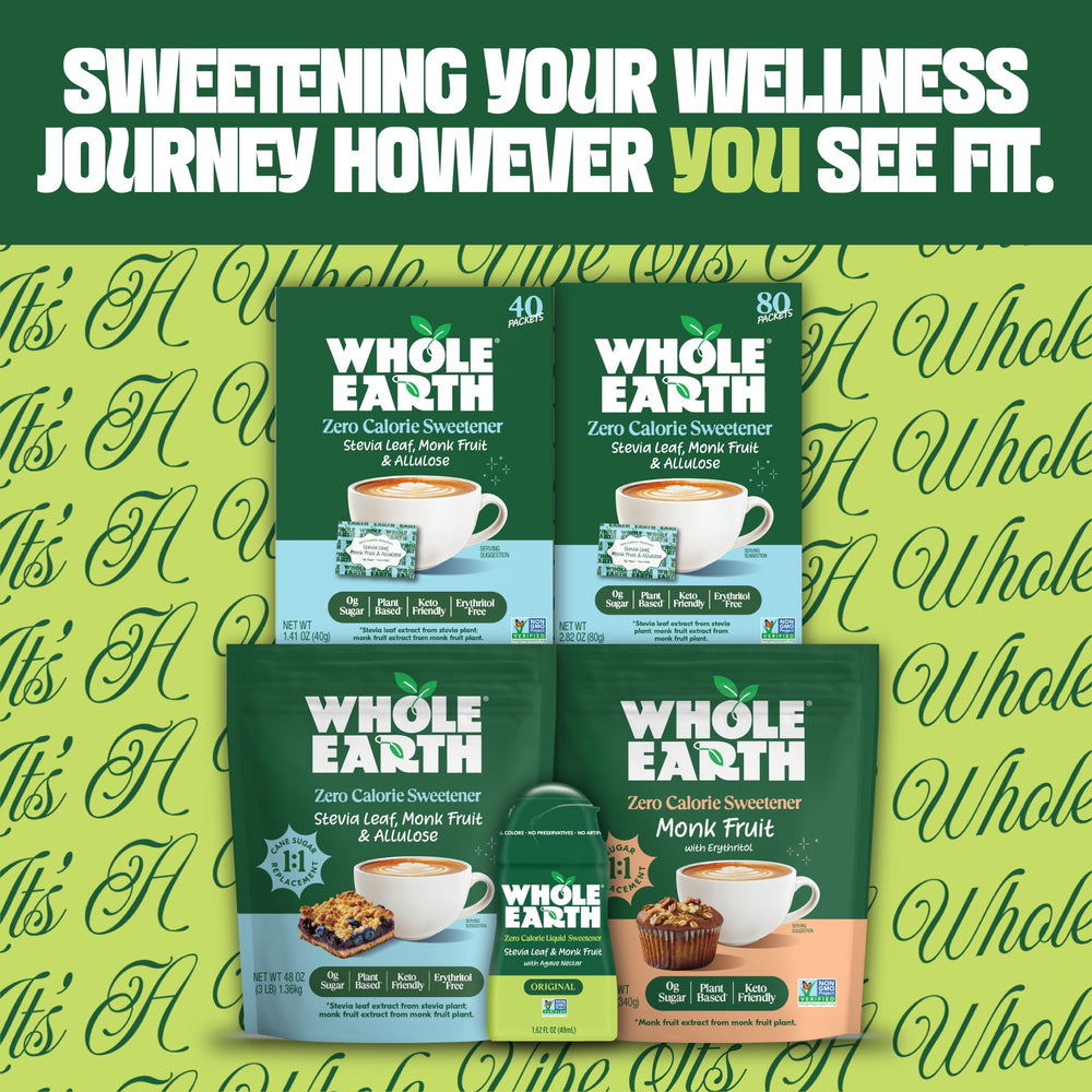 Whole Earth keto-friendly sweetener supports low-carb meals and beverages.