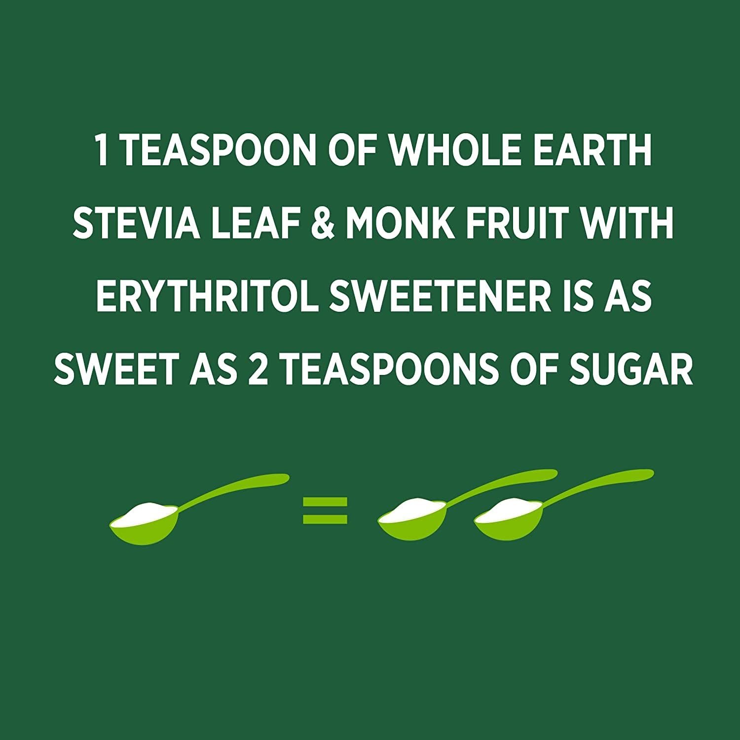 Whole Earth Monk Fruit Sweetener bottle being poured into tea for a zero-calorie option