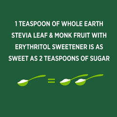 Whole Earth Monk Fruit Sweetener bottle being poured into tea for a zero-calorie option