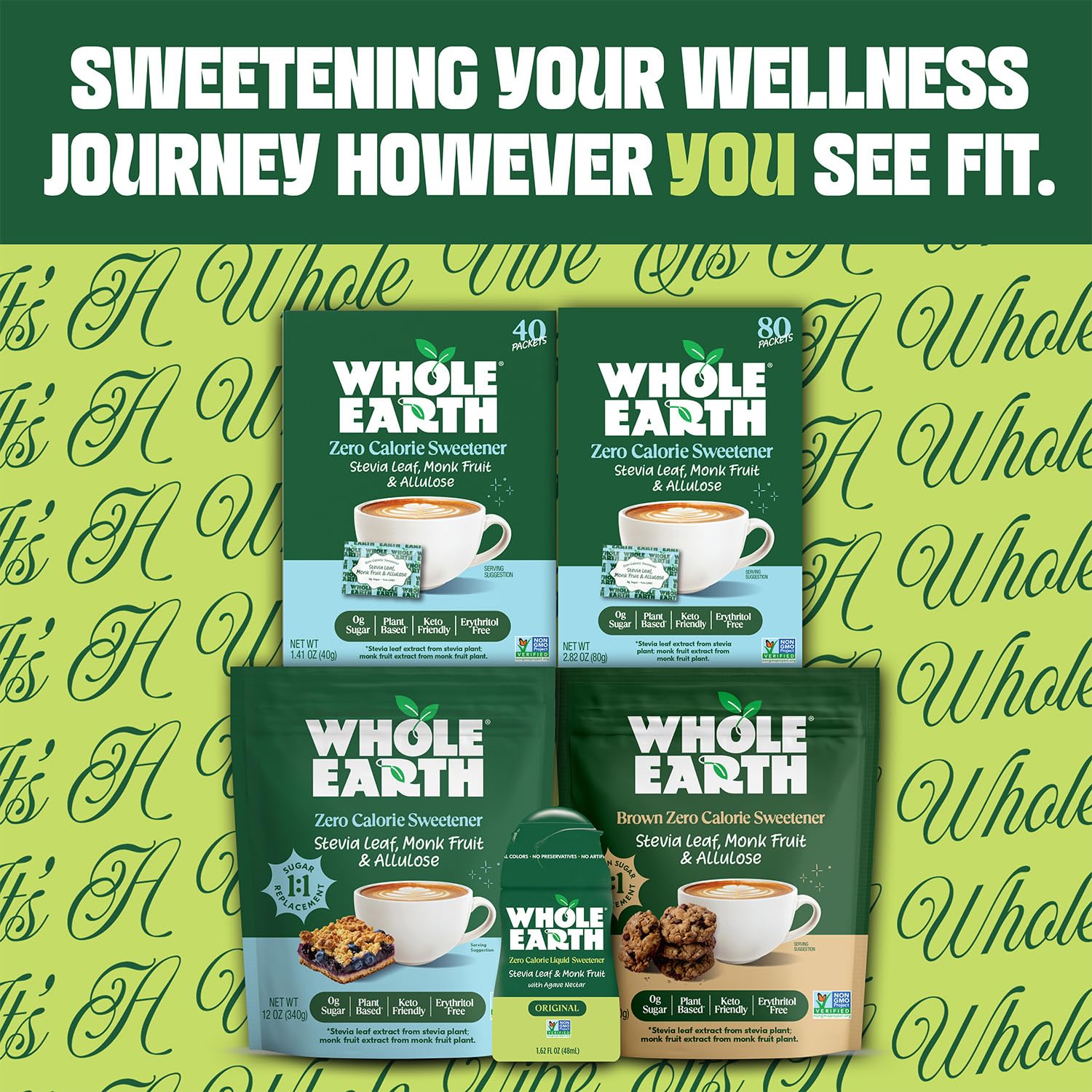 Whole Earth Nature Sweet ingredients panel highlighting five simple ingredients