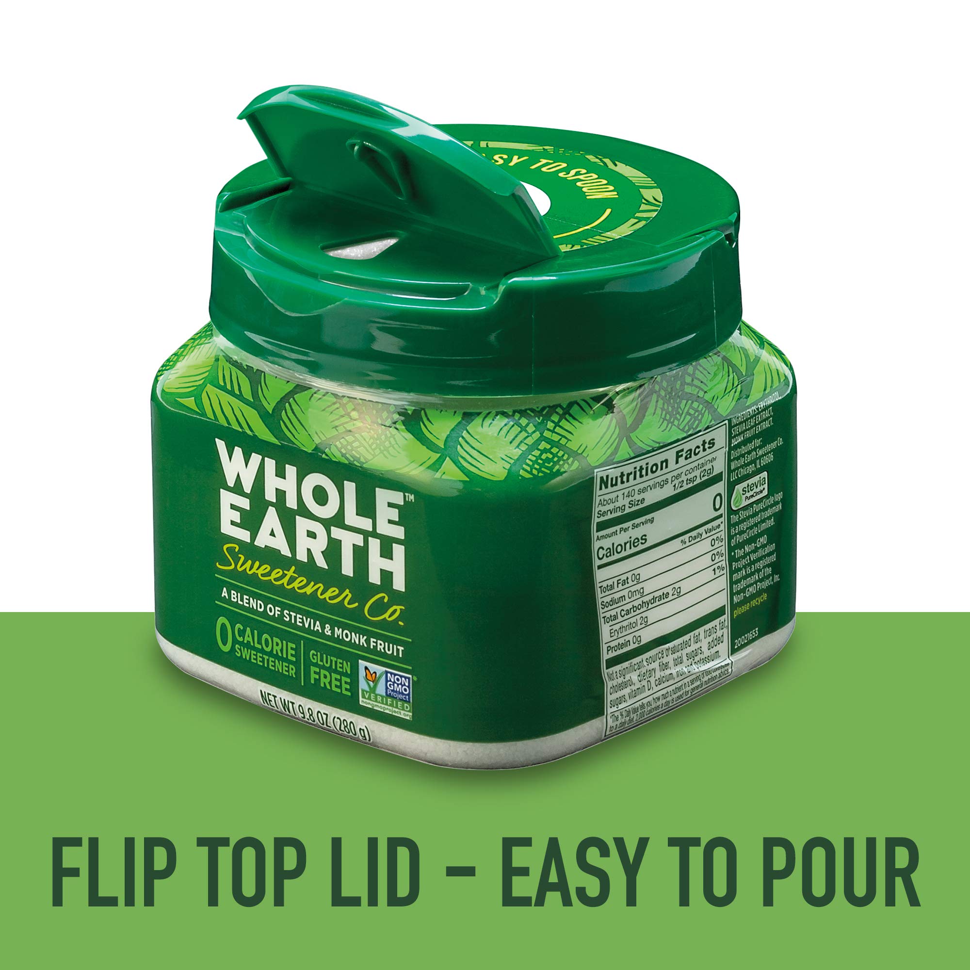 Cup of coffee with Whole Earth Sweetener, a zero-calorie option.