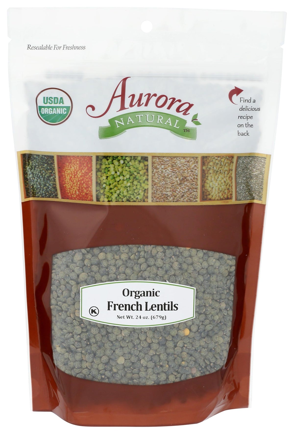 Whole Foods Market Aurora Organic French Lentils 24oz packaging; easy pantry staple.