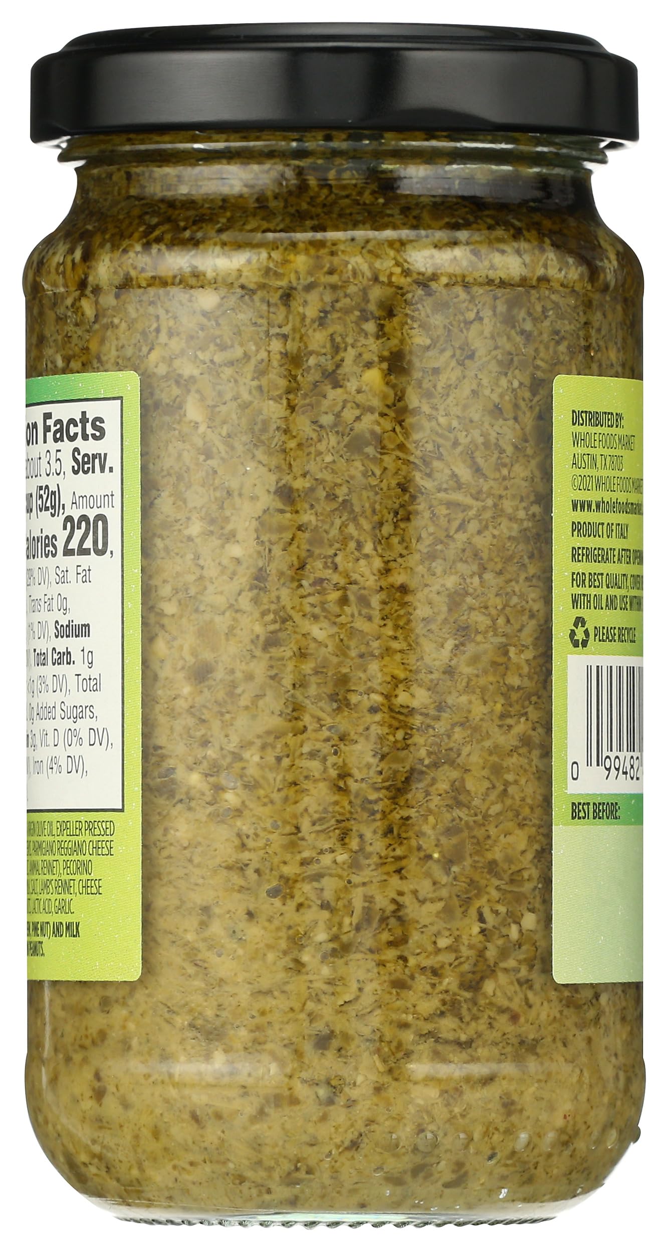 Basil Pesto spread on a sandwich from Whole Foods Market.