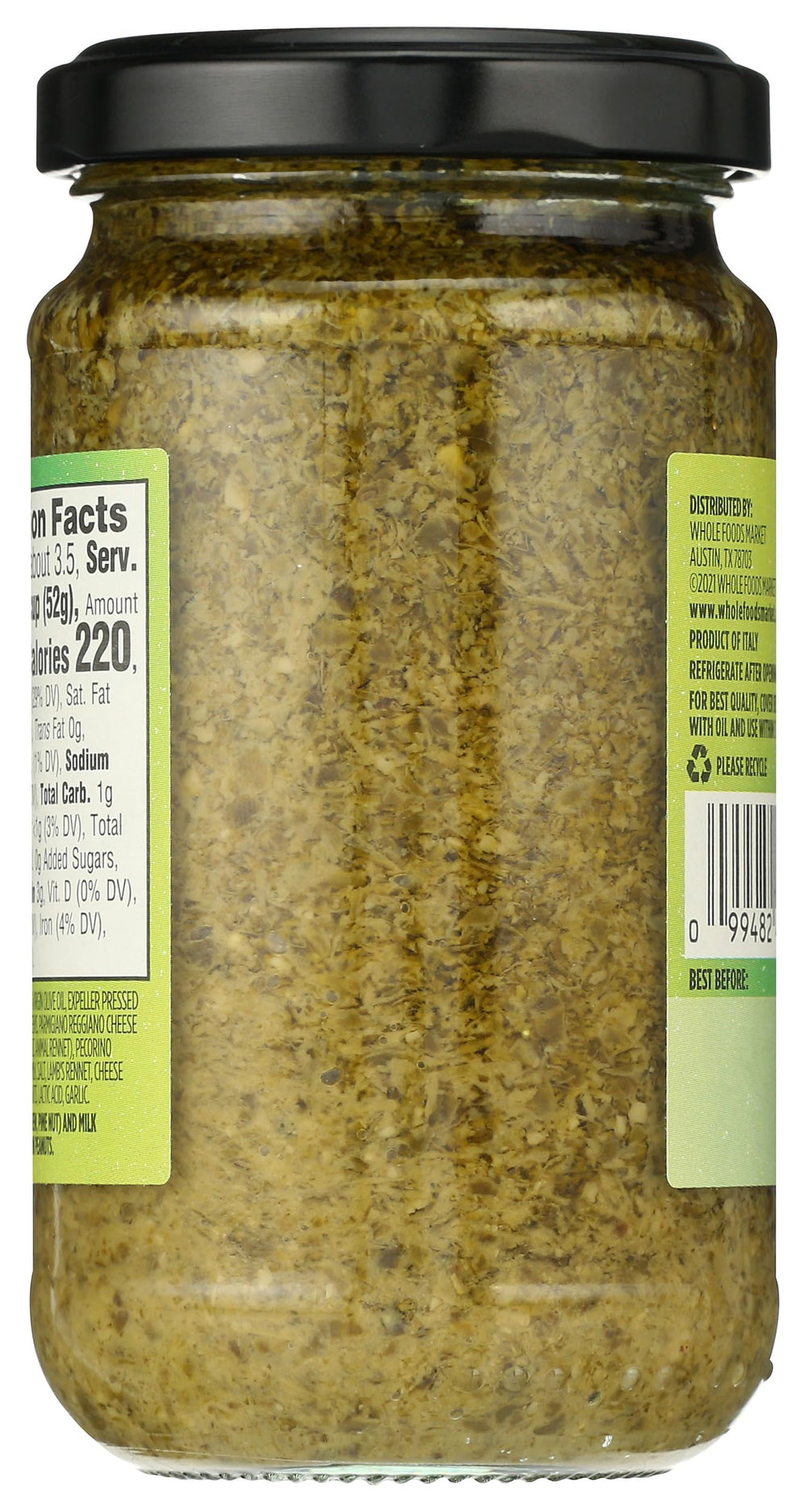 Basil Pesto spread on a sandwich from Whole Foods Market.