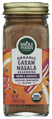 Whole Foods Market garam masala spice jar adds warm Indian flavor to meals.