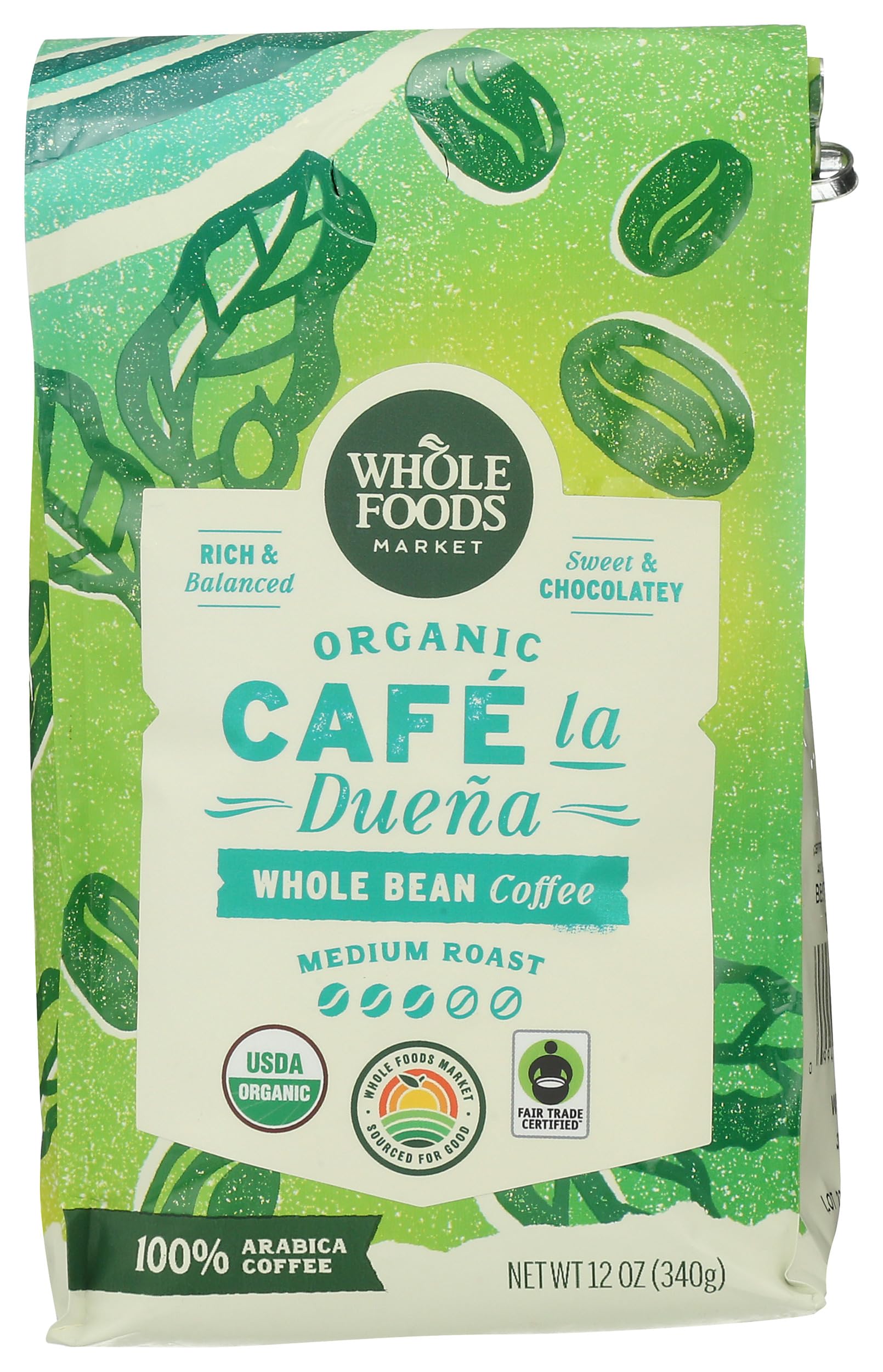 Whole Foods Market Organic Café la Duena coffee bag 12 oz with resealable closure for freshness