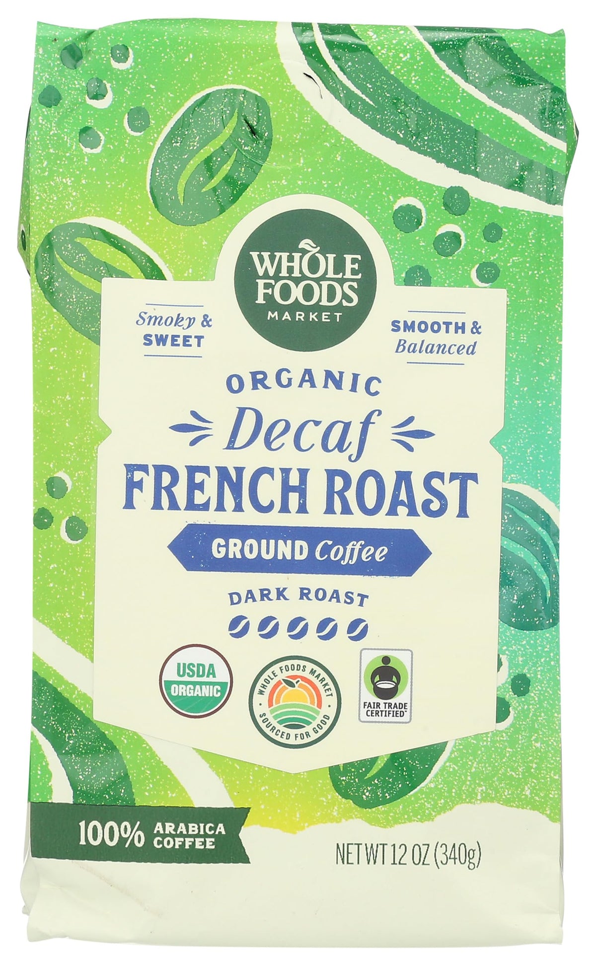 Whole Foods Market organic decaf coffee bag with rich aroma for a smooth, caffeine-free morning