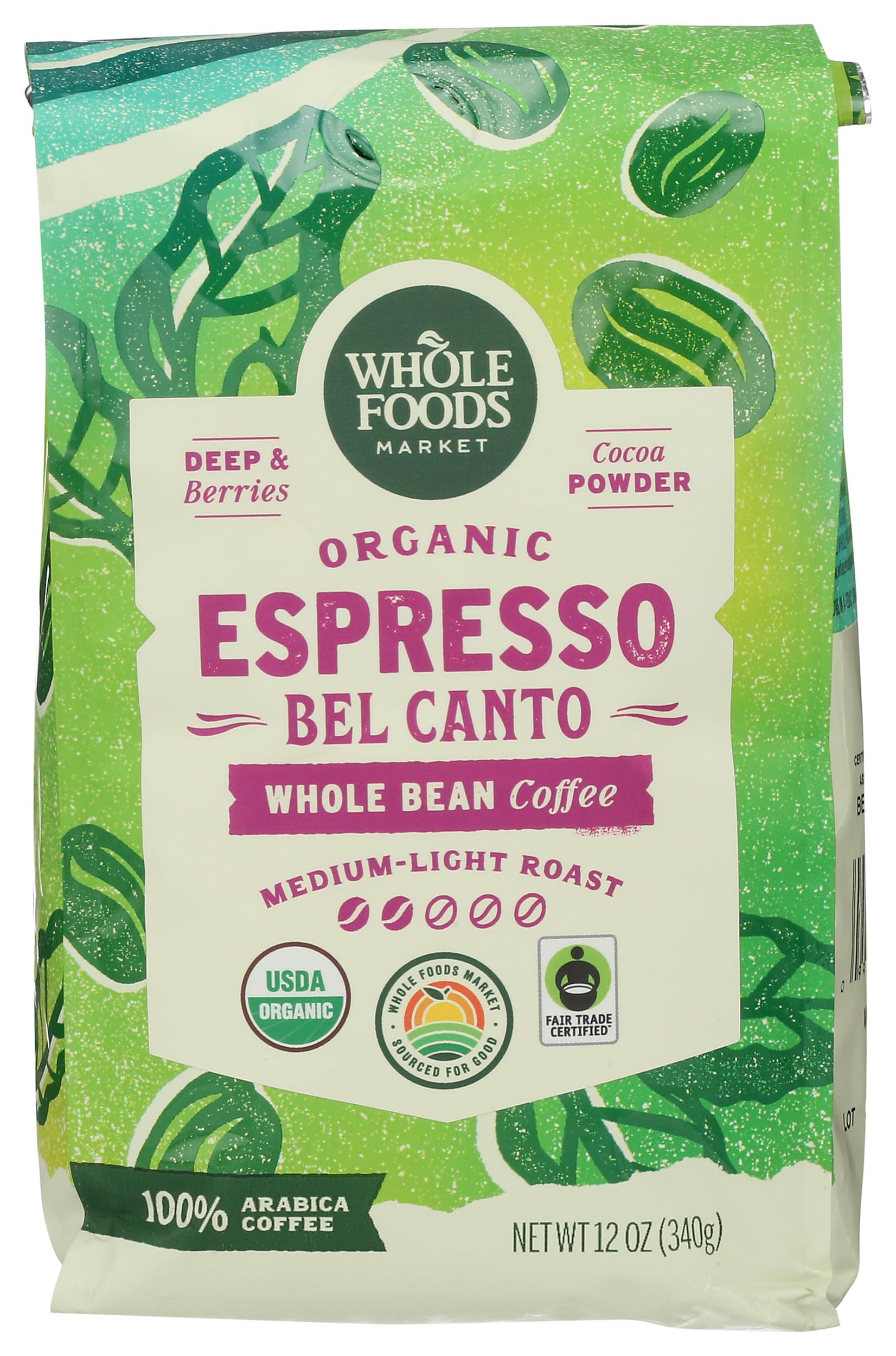 Whole Foods Market Organic Espresso Bel Canto beans show premium quality for everyday espresso
