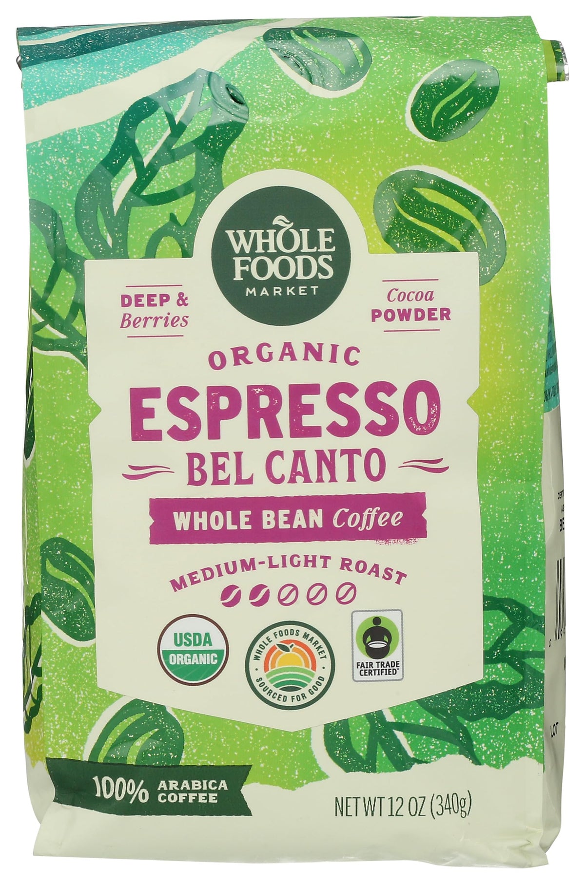 Whole Foods Market Organic Espresso Bel Canto beans show premium quality for everyday espresso