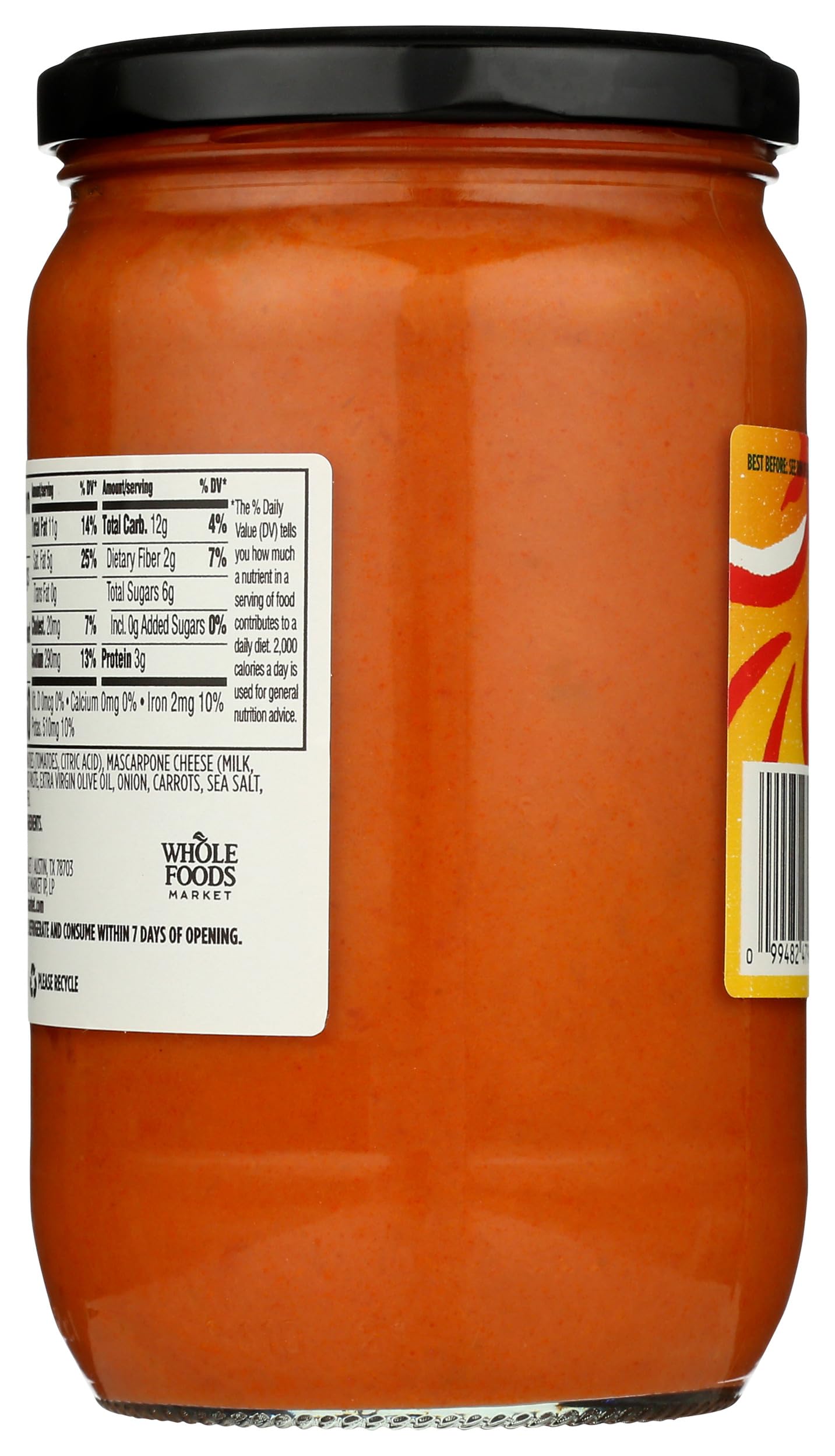 Creamy texture of Tomato & Mascarpone sauce closeup from Whole Foods Market