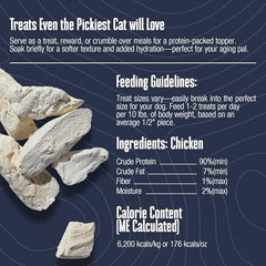 Whole Life Cat Just One Chicken Freeze Dried Treats closeup chicken pieces, single-ingredient indulgence.