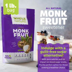 Whole Nature Monk Fruit Sweetener baking dish supports baking desserts with zero-calorie sweetness.