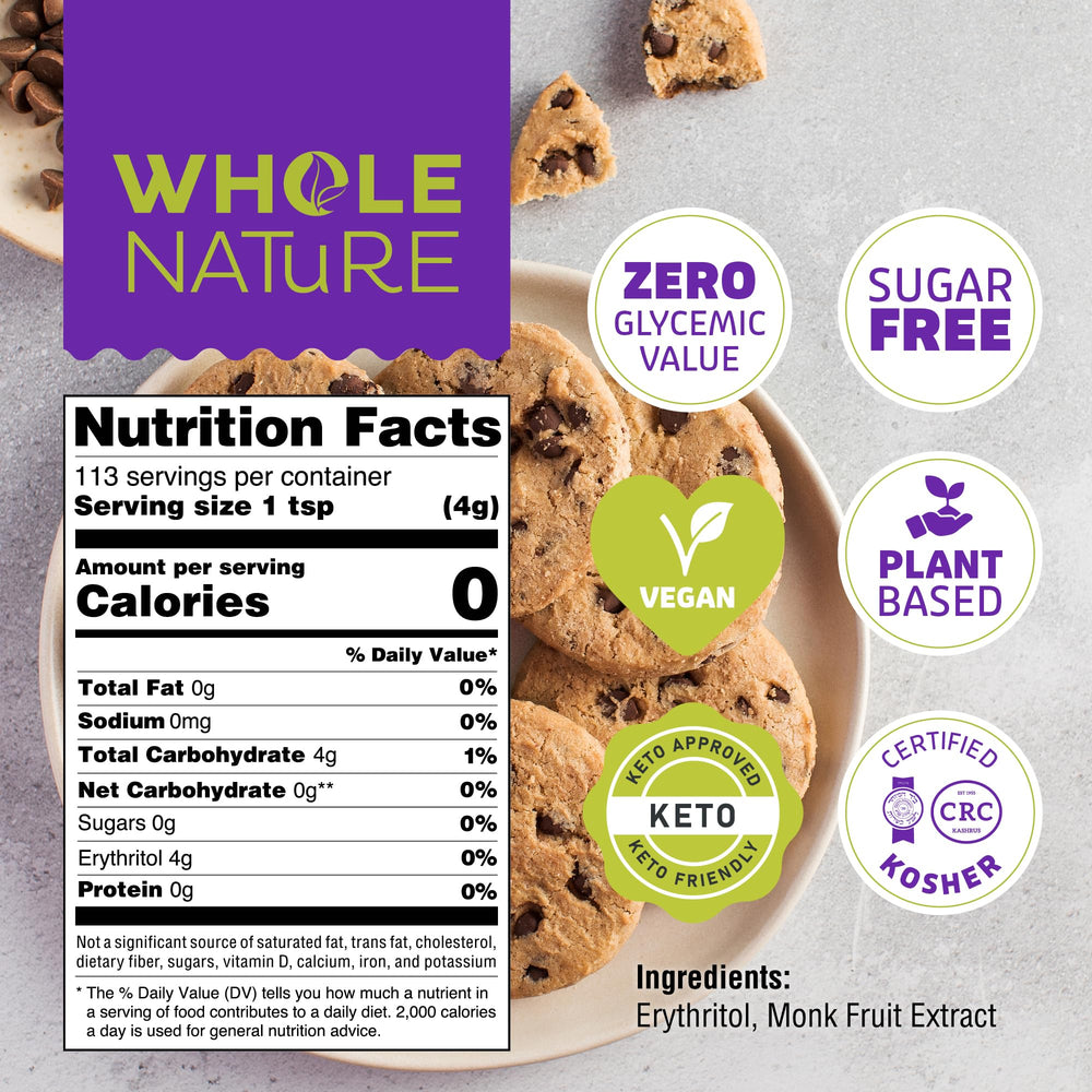 Whole Nature Monk Fruit Sweetener coffee cup pour provides cup-for-cup sweetness without calories.