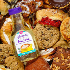 Wholesome Allulose liquid bottle with Non-GMO label and clean ingredients.